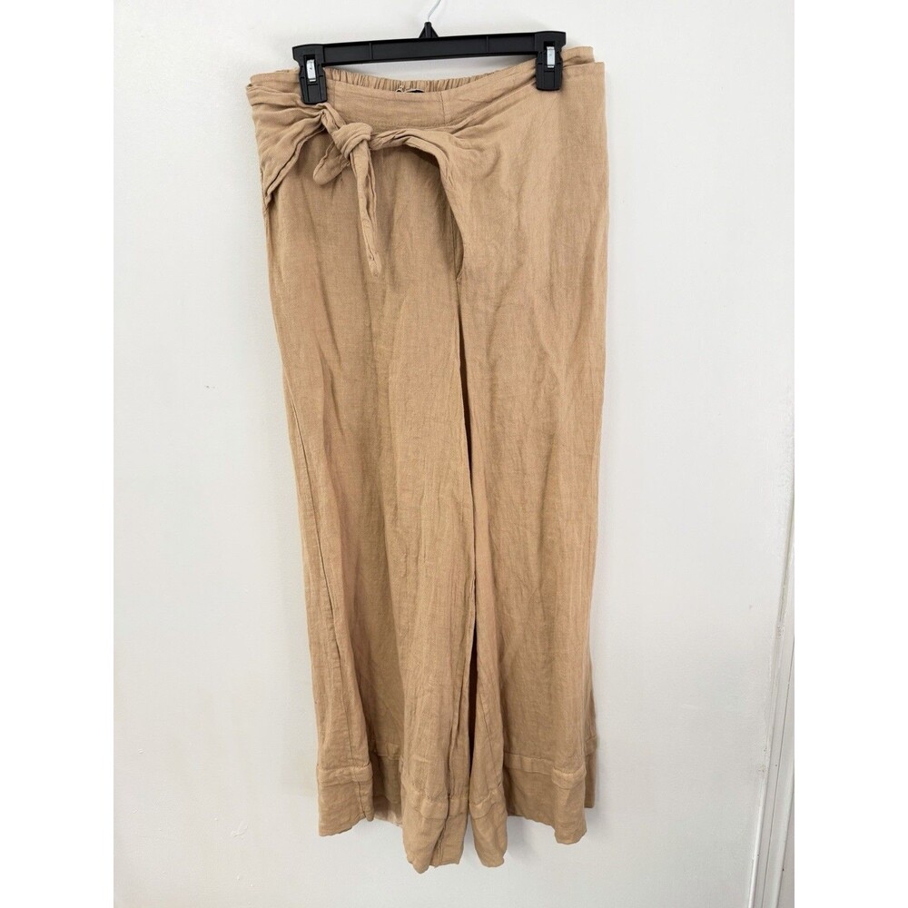 Meo Meli Italian Linen Wide Leg Pants Tan Tie Waist Made in Italy Medium